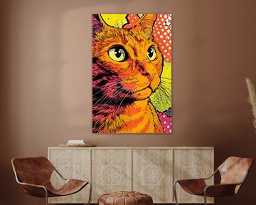 Kat in Vlammenkleur Popart Blik van Eva Lee