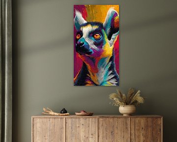 Ringstaart makie in Vurige Kleuren Expressieve Blik van Eva Lee