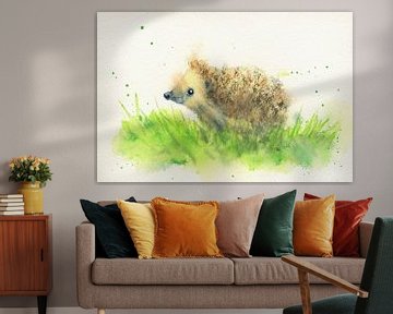 Neugieriger kleiner Igel auf der Wiese von Karen Kaspar