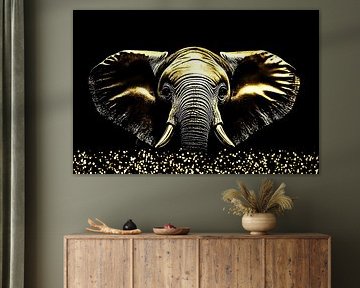 Golden elephant with black background by Art & Soul Creations