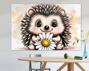 Hérisson mignon avec une fleur blanche sur Imperial Art House