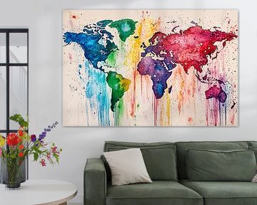 Colourful watercolour world map
