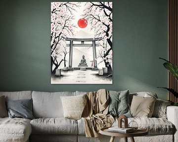 Bouddha / Boeddha Peinture à l'encre japonaise sur MIROKKU
