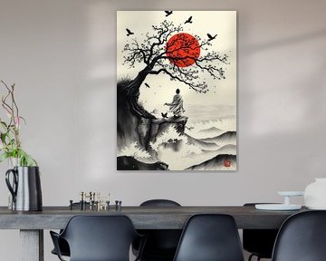 Bouddha / Boeddha Peinture à l'encre japonaise sur MIROKKU