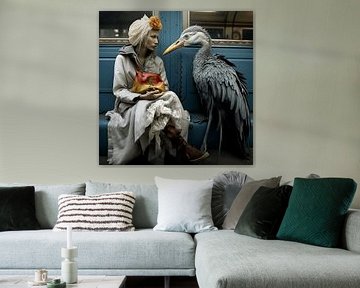 Shabby Chic anthropomorphe femme oiseau conversation rencontre surréaliste