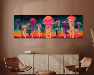 Zeewater Kwallen | Neon Krachtige Kwallen in Blauw van Modern Collection