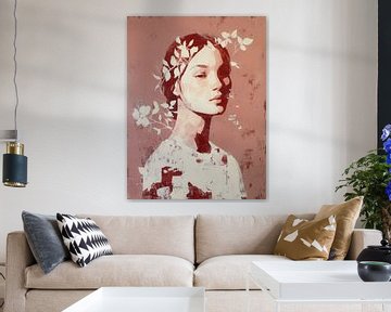 Poëtisch Portret van een Vrouw met Witte Bladeren van But First Framing