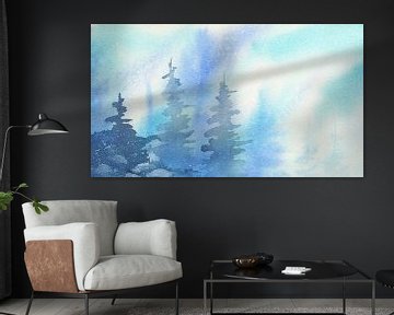 Winterstimmung horizontales Panorama Aquarellgemälde von Karen Kaspar