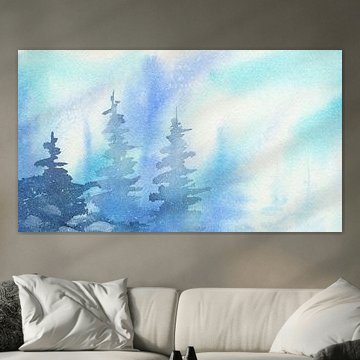 ambiance hivernale panorama horizontal aquarelle