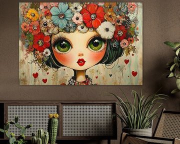 Fille des fleurs | Fille joyeuse avec des fleurs sur Peintures accrocheuses