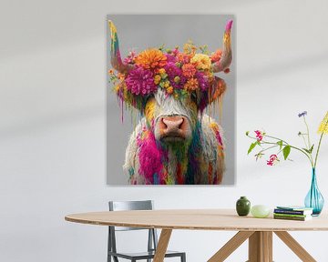 Kleurrijke Schotse Hooglander met Bloemenkroon van But First Framing