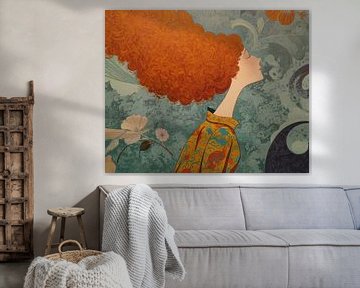 Vrouw met Krullen | Kleurrijk Portret van Vrouw van Kunst Kriebels