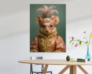 Koninklijke Muis – Portret in Victoriaanse Stijl met Tiara en Bril