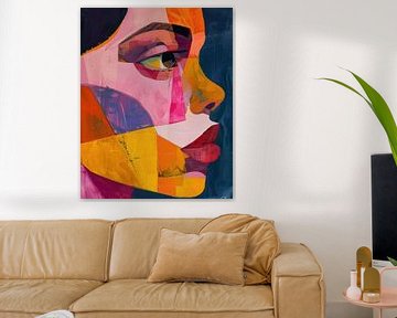Buntes abstraktes Frauenporträt in Seitenansicht - modernes und ausdrucksstarkes Kunstwerk