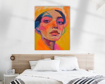 Neon Frau Porträt auf gelbem Hintergrund