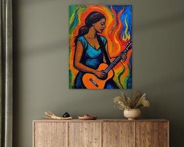 Abstraktes Mädchen, das Gitarre spielt von MIROKKU