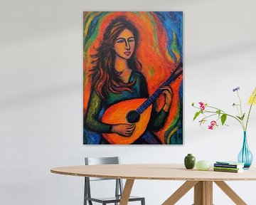 Mädchen spielt Laute in abstrakter lebendiger von MIROKKU