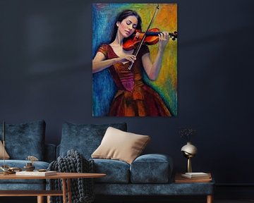 Vrouw speelt viool abstracte kunst van MIROKKU