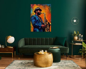 Man die Saxofoon speelt Abstracte Kunst van MIROKKU