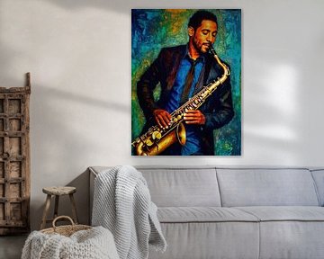 Man die Saxofoon speelt Abstracte Kunst van MIROKKU