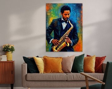 Man die Saxofoon speelt Abstracte Kunst van MIROKKU