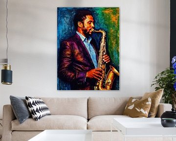 Man die Saxofoon speelt Abstracte Kunst van MIROKKU