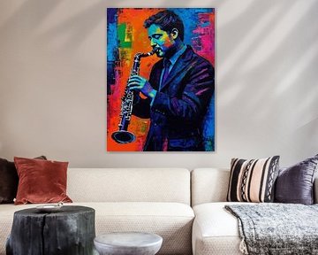 Man die Klarinet speelt Abstracte Kunst van MIROKKU