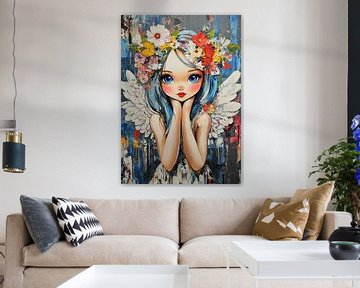 Fille avec des fleurs sur Peintures accrocheuses
