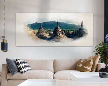 Le temple Borobudur en aquarelle sur Youri Mahieu