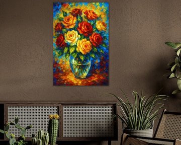 Bloemen in vaas schilderij van Johannes