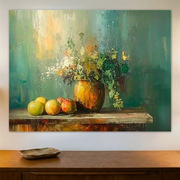 Levendig en abstract Stilleven met Klimop en Appels