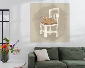 Roter Kater auf rustikalem Stuhl | Ölgemälde von Romy Smit