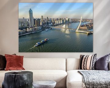Rotterdam skyline zonsondergang aan de Nieuwe Maas met de Erasmusbr van Sjoerd van der Wal Fotografie