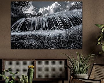 Waterfall in black and white art by Art & Soul Creations