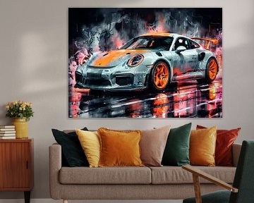 Porsche 911 GT3 RS Grey Metallic with Orange Stripes by MIROKKU