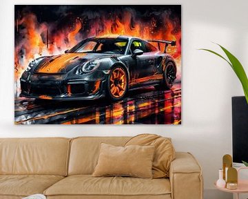 Porsche 911 GT3 RS Black with Orange Stripes by MIROKKU