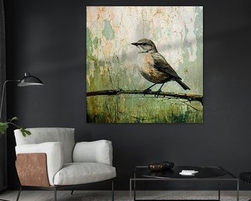 Landelijk en rustiek schilderij: Vogel op tak