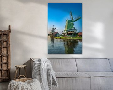 Zaanse Schans windmolens tijdens een zomerse zonsondergang in Holland van Sjoerd van der Wal Fotografie