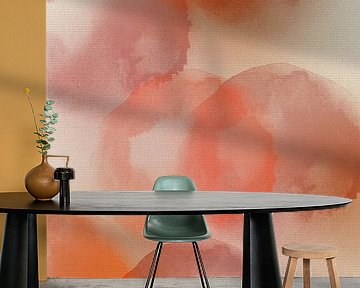 Aquarell in zartem Lila und Neonrot auf Beige