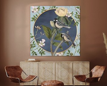 Botanical Collage with Birds van Marja van den Hurk