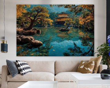 picturesque Japan water landscape with temple by Egon Zitter
