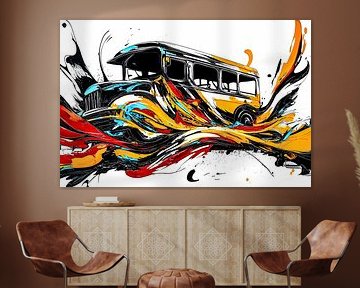 Vintage bus met abstracte kleuren