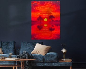 Karmesinrote Spiegelung: Sonnenuntergang über stillen Gewässern