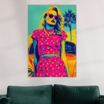 Psychedelische blonde glamour | Neon roze popart van Frank Daske | Foto & Design