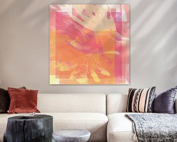 Colorful Abstract Monotype Art with Pink and Yellow Hues by Abstract Minimalist Art