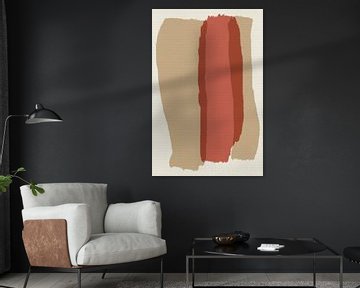 Penseelstreken in zand en rood op wit. van Abstract Minimalist Art