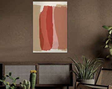 Abstracte penseelstreken in rood, roze taupe op wit. van Abstract Minimalist Art