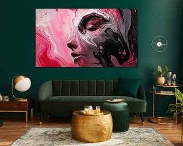 Abstracte gezicht in emotie roze