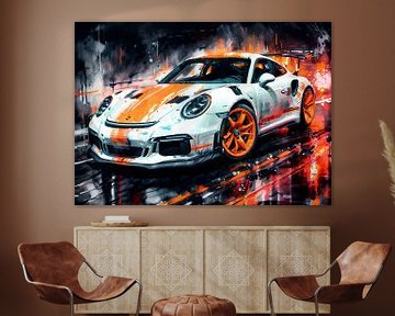 Porsche 911 GT3 RS White and Orange Stripes by MIROKKU