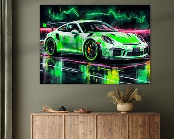 Porsche 911 GT3 RS White and Green Stripes by MIROKKU
